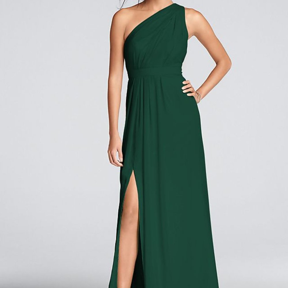 long one-shoulder crinkle chiffon dress bridesmaid